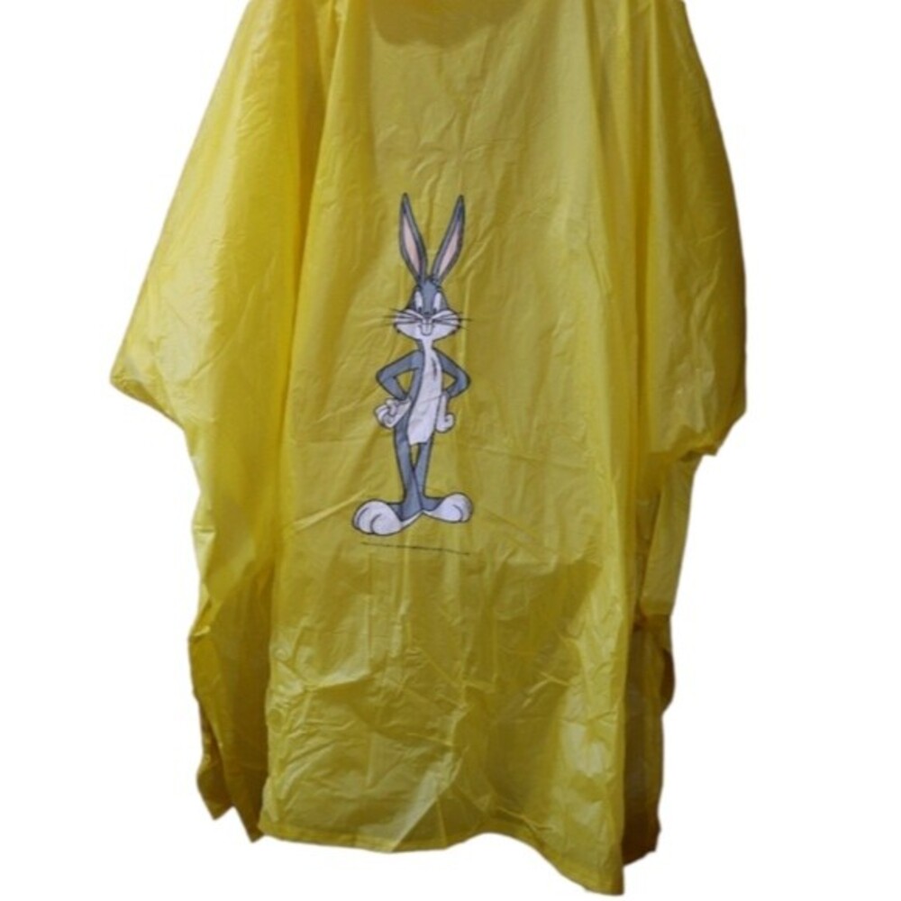 Vintage Six Flags Bugs Bunny Looney Tunes Yellow Rain Poncho OS